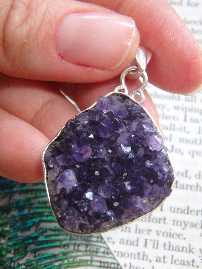 Chunky Raw Druzy Amethyst Gemstone Pendant In Sterling Silver (Includes Silver Chain) - Earth Family Crystals