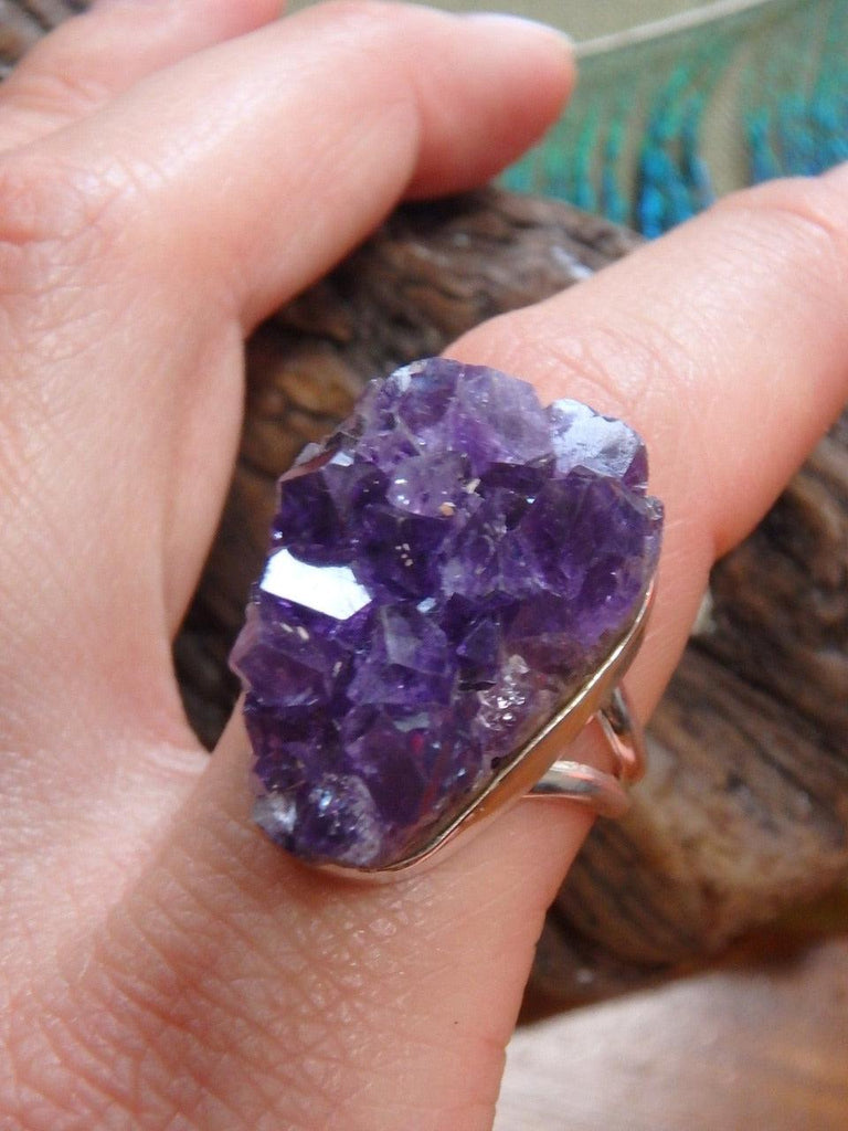 Pretty Purple Druzy Natural Amethyst  Ring In Sterling Silver (Size 9.5) - Earth Family Crystals