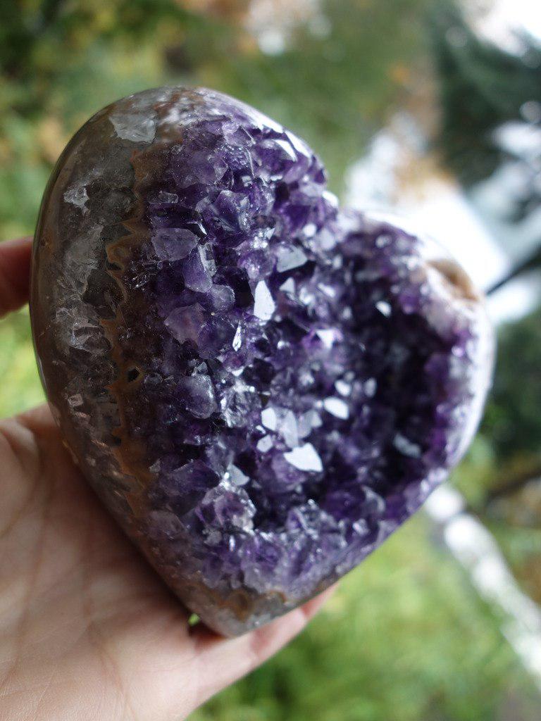 XL Gorgeous Purple Amethyst Druzy Love Heart Carving - Earth Family Crystals