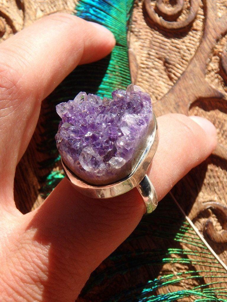 Breathtaking Purple Amethyst Druzy Gemstone Ring In Sterling Silver (Size 8) - Earth Family Crystals