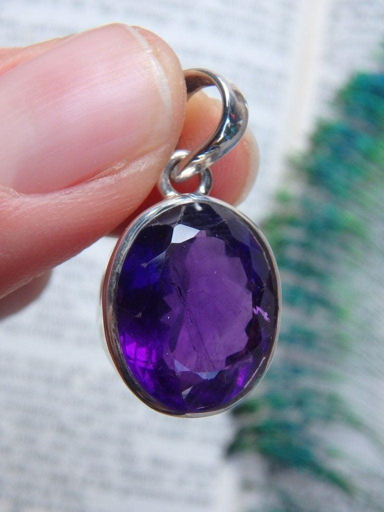 Dark Grape Purple Faceted Amethyst Pendant In Sterling Silver (Includes Silver Chain) - Earth Family Crystals