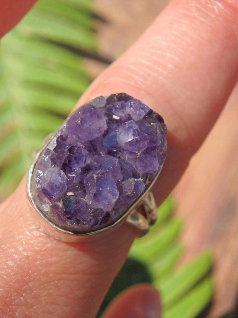 Pretty Purple Sparkle Raw Druzy Amethyst Ring in Sterling Silver (Size 8) - Earth Family Crystals