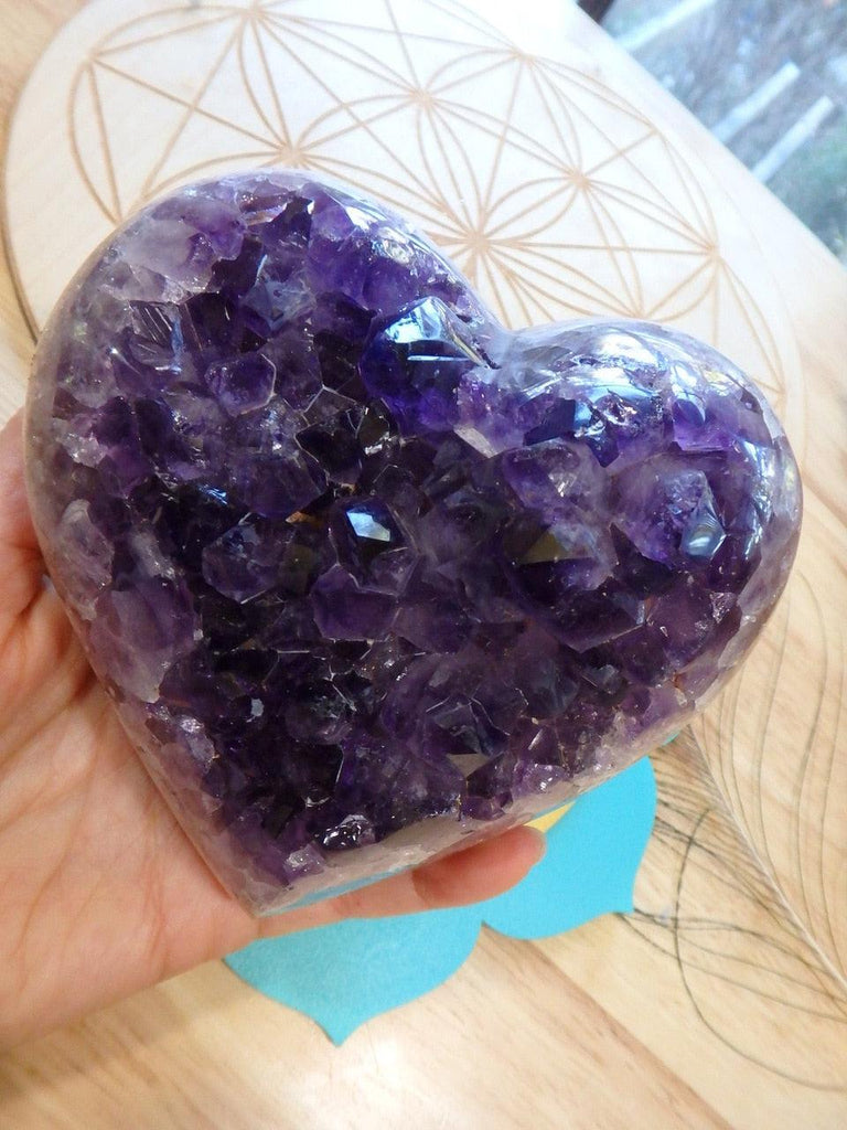XL Incredible Puffy Purple Amethyst Geode Heart Carving - Earth Family Crystals