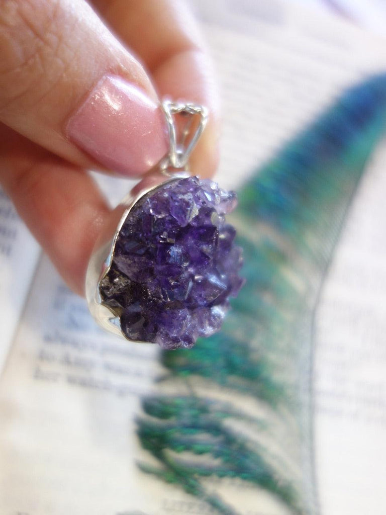 Shimmering Raw Purple Amethyst Druzy Pendant In Sterling Silver (Includes Silver Chain) - Earth Family Crystals