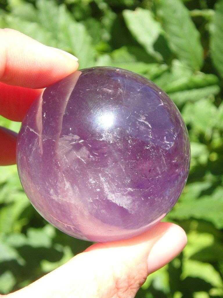Sweet Purple & Rainbows Amethyst Gemstone Sphere Carving - Earth Family Crystals