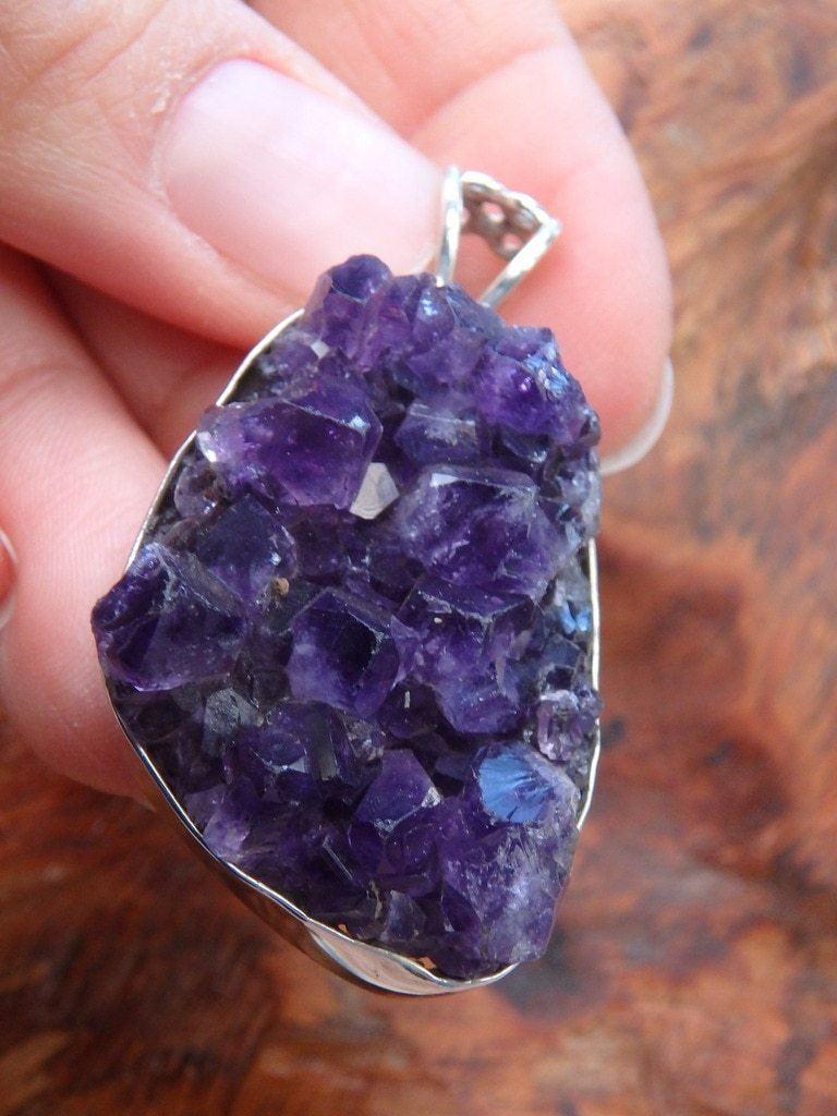 Dark Purple Chunky Druzy Amethyst  Gemstone Pendant In Sterling Silver (Includes Silver Chain) - Earth Family Crystals