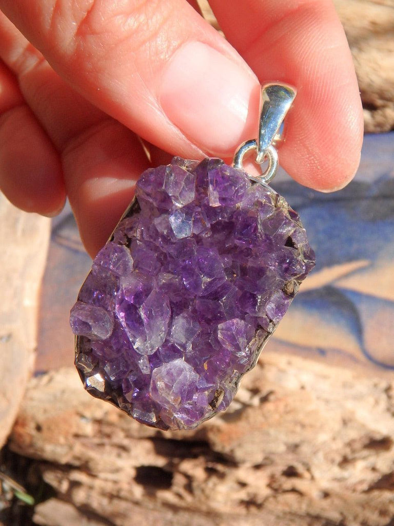 Sparkling Chunky Deep Purple Raw Amethyst  Pendant in Sterling Silver (Includes Silver Chain) REDUCED - Earth Family Crystals