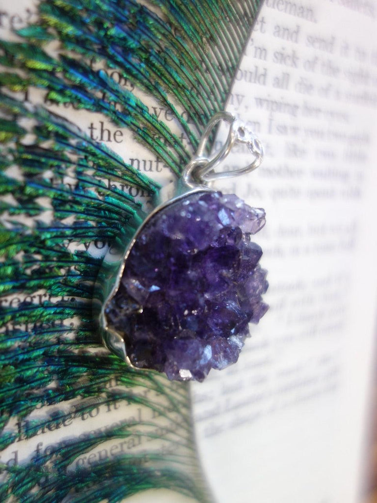 Shimmering Raw Purple Amethyst Druzy Pendant In Sterling Silver (Includes Silver Chain) - Earth Family Crystals