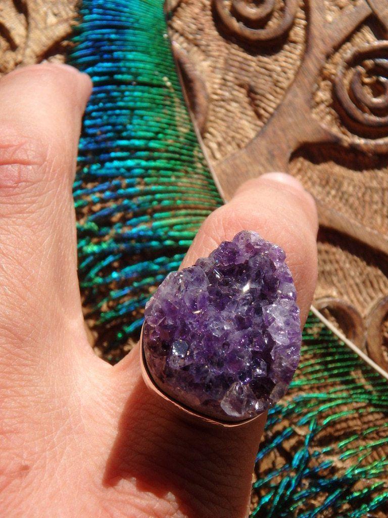 Breathtaking Purple Amethyst Druzy Gemstone Ring In Sterling Silver (Size 8) - Earth Family Crystals