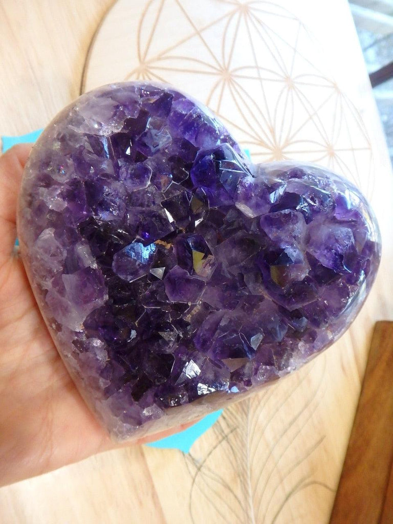 XL Incredible Puffy Purple Amethyst Geode Heart Carving - Earth Family Crystals