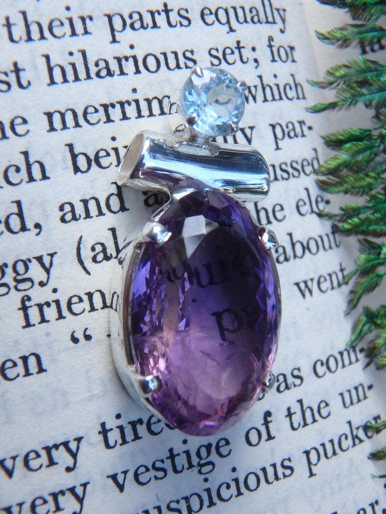 Faceted Purple Amethyst & Blue Topaz Pendant In Sterling Silver (Includes Silver Chain) - Earth Family Crystals