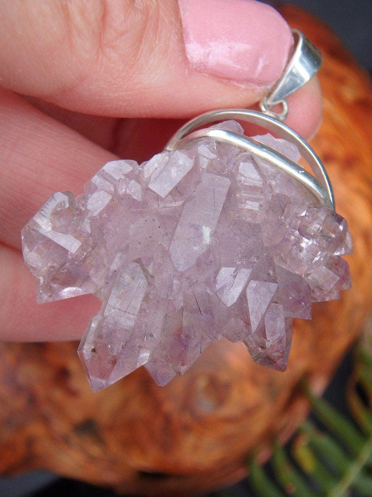 Beautiful Natural Elestial Amethyst Flower With Rutile Inclusions Pendant In Sterling Silver  (Includes Silver Chain) - Earth Family Crystals