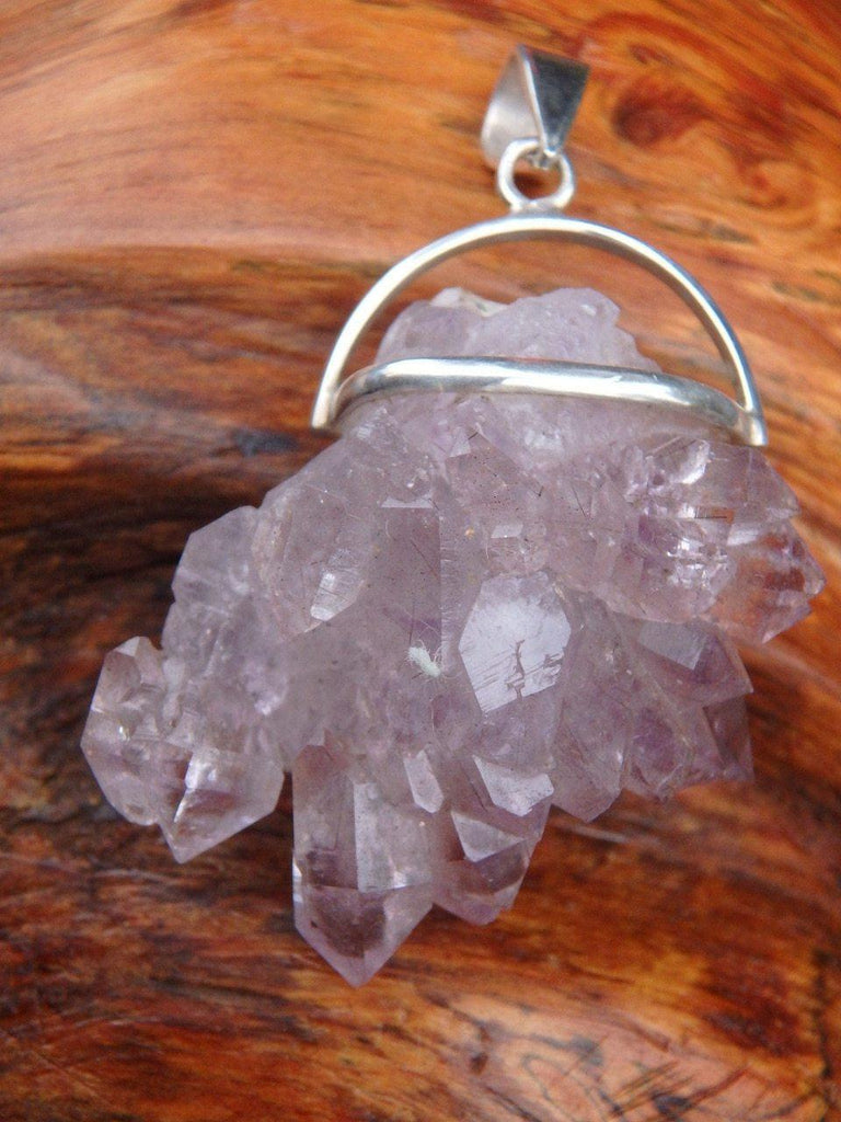 Beautiful Natural Elestial Amethyst Flower With Rutile Inclusions Pendant In Sterling Silver  (Includes Silver Chain) - Earth Family Crystals