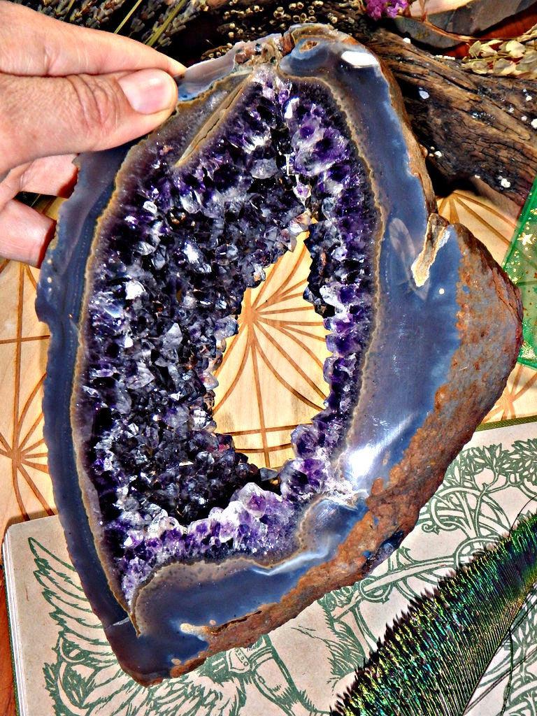 Exquisite XL Window Amethyst Geode From Uruguay With Display Stand - Earth Family Crystals