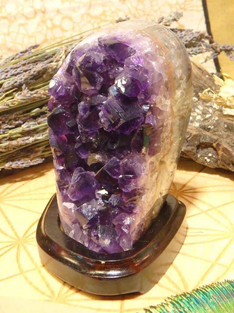 Gorgeous Large Uruguay Amethyst Specimen on Removable Wood Display Stand - Earth Family Crystals