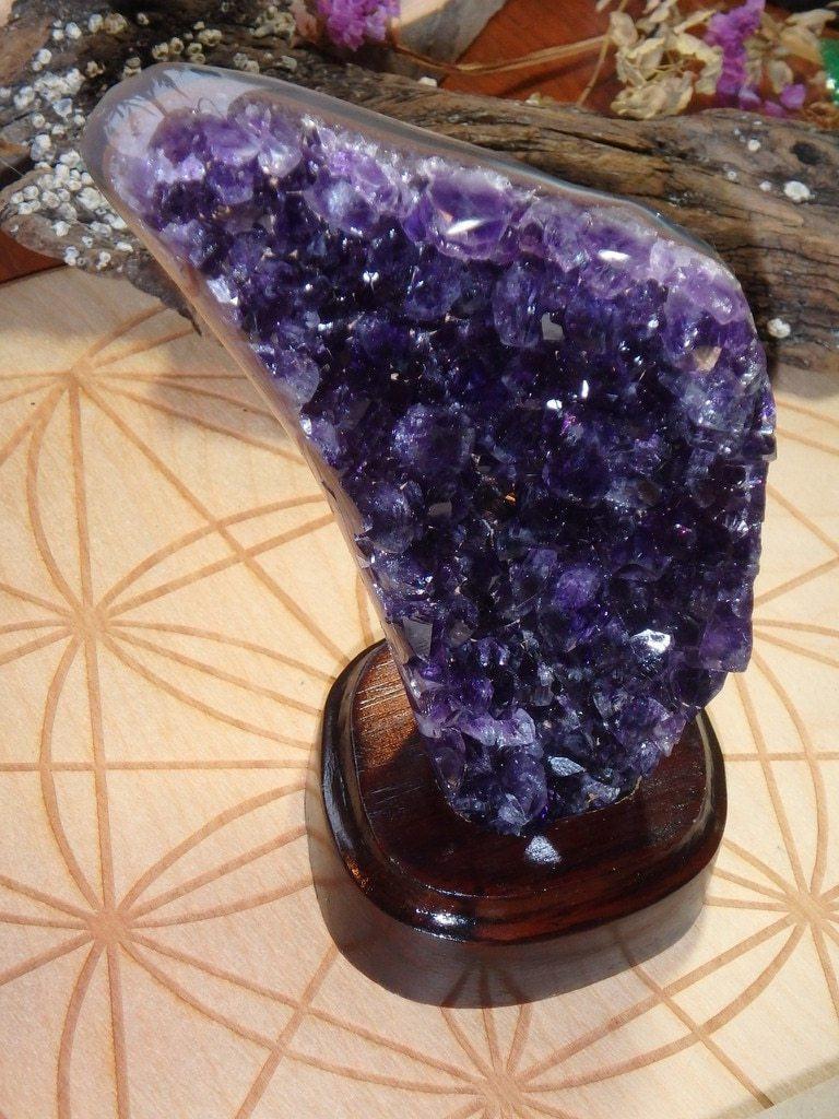 Deep Purple Free-Form Amethyst Geode On Removable Wood Stand 7 - Earth Family Crystals
