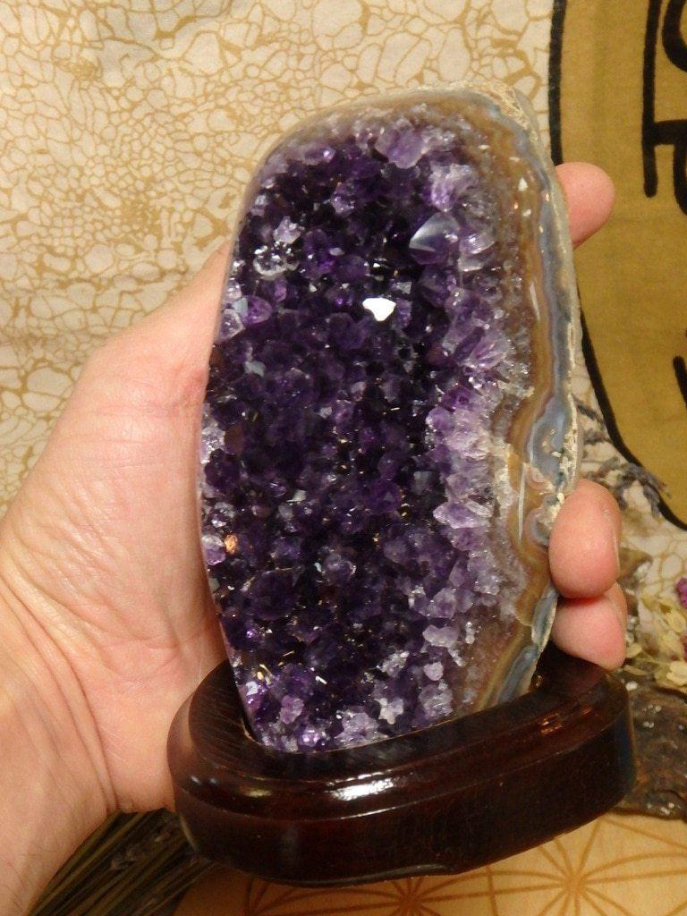 Dark Purple Amethyst Geode On Removable Wood Stand  21 - Earth Family Crystals