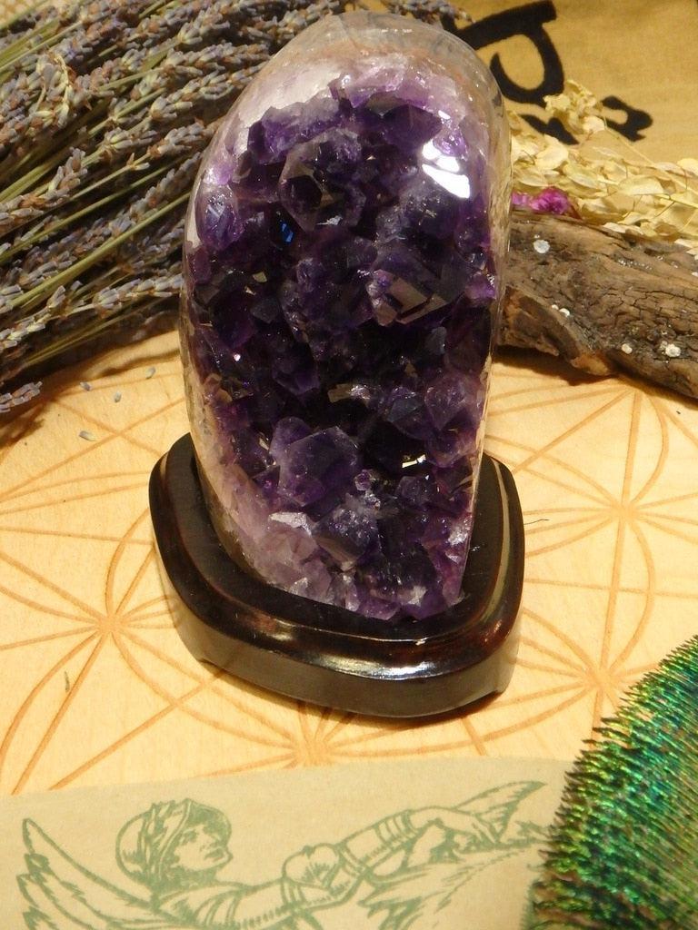Gorgeous Large Uruguay Amethyst Specimen on Removable Wood Display Stand - Earth Family Crystals
