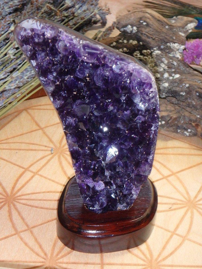 Deep Purple Free-Form Amethyst Geode On Removable Wood Stand 7 - Earth Family Crystals