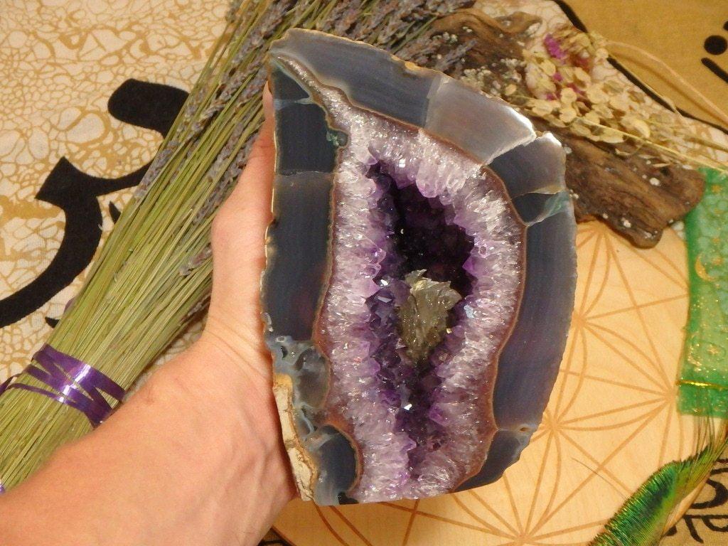 Amethyst Geode With Yellow Calcite Inclusions 23 - Earth Family Crystals