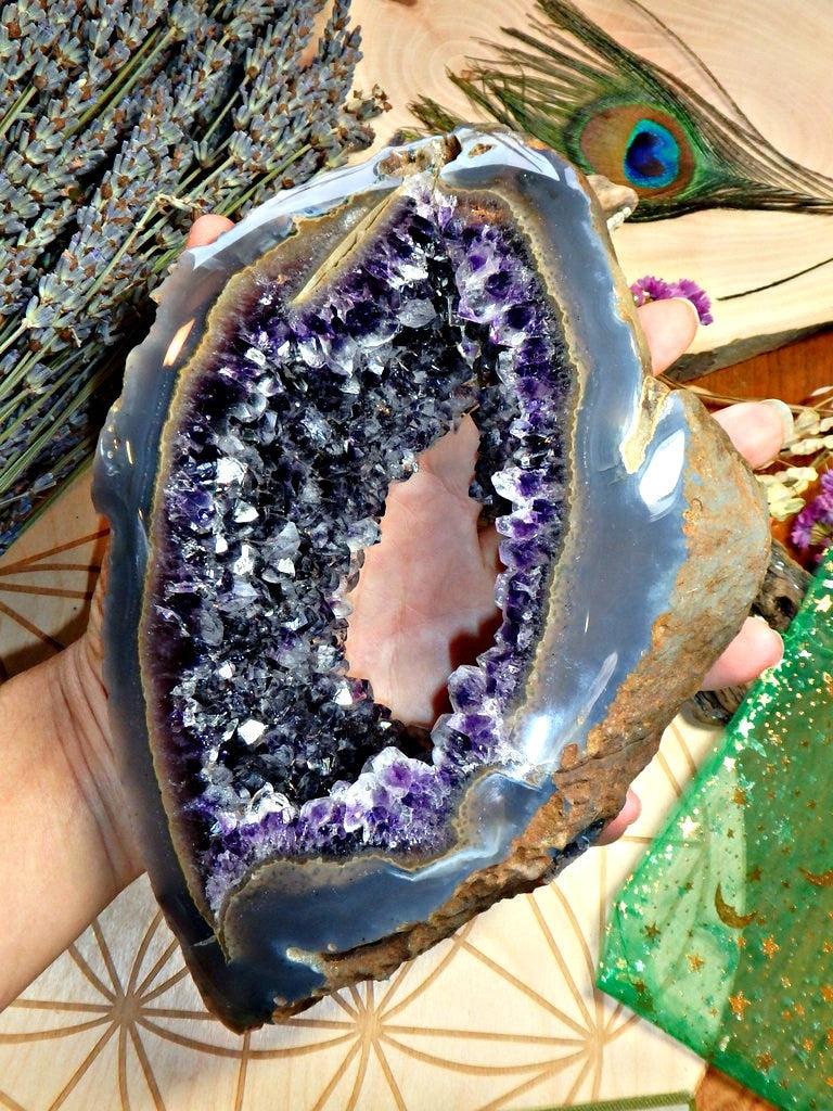 Exquisite XL Window Amethyst Geode From Uruguay With Display Stand - Earth Family Crystals