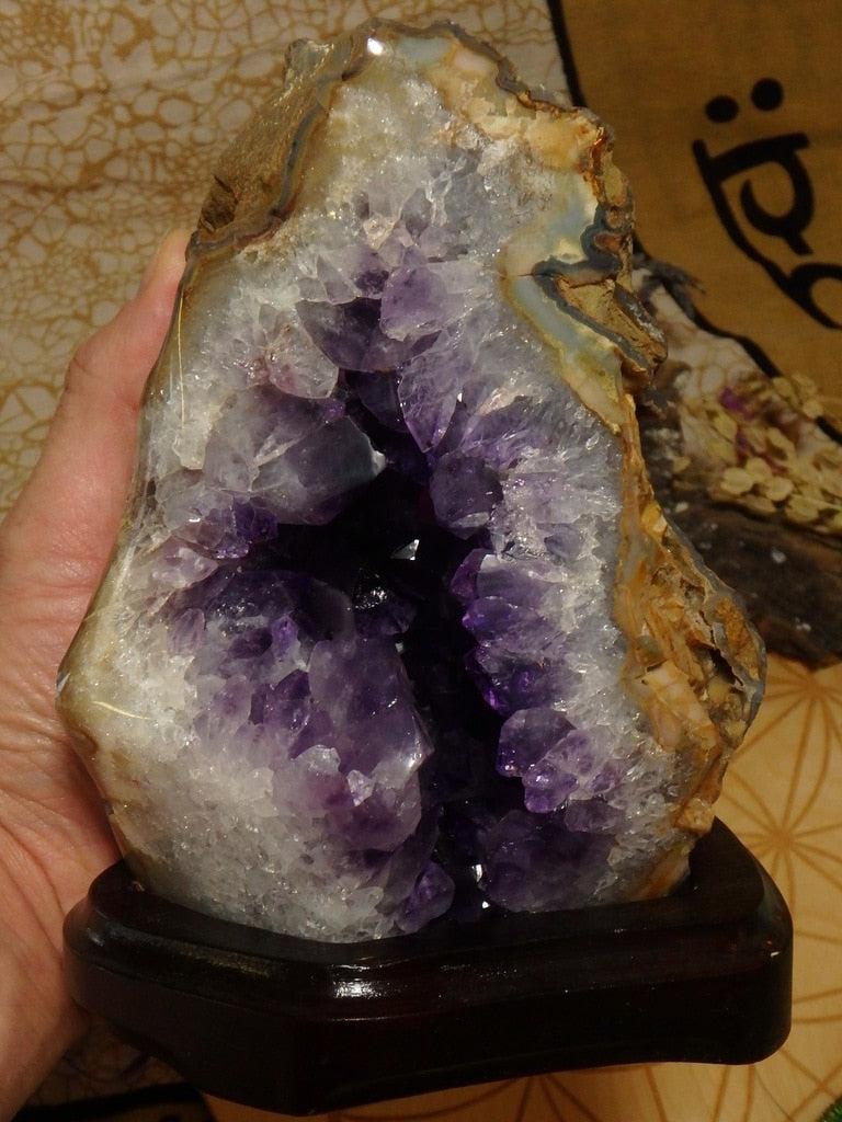 XXL Dark Purple Amethyst Geode On Removable Wood Stand  20 - Earth Family Crystals