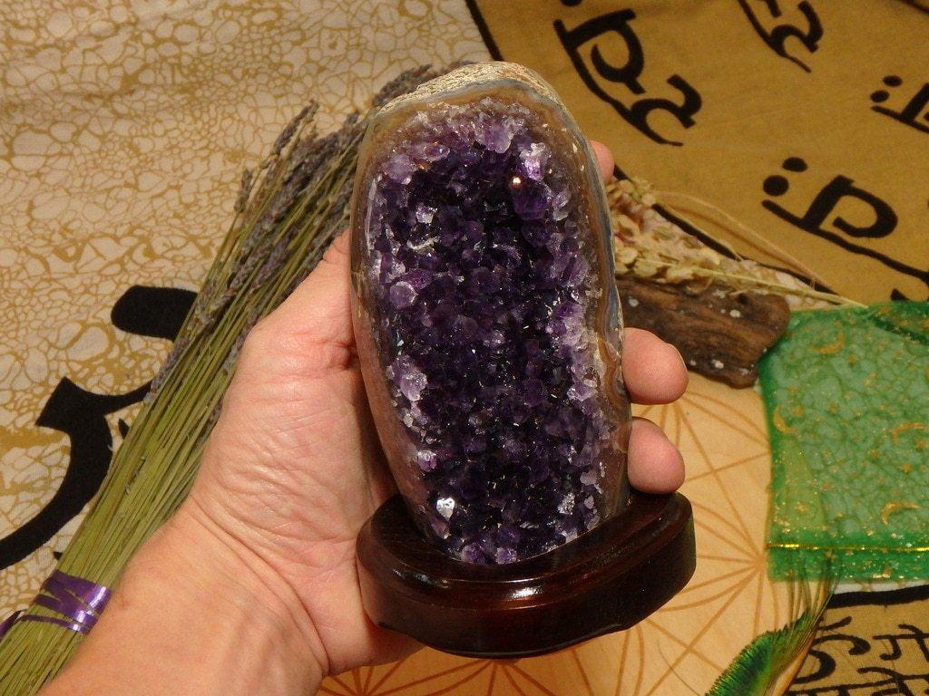 Dark Purple Amethyst Geode On Removable Wood Stand  21 - Earth Family Crystals