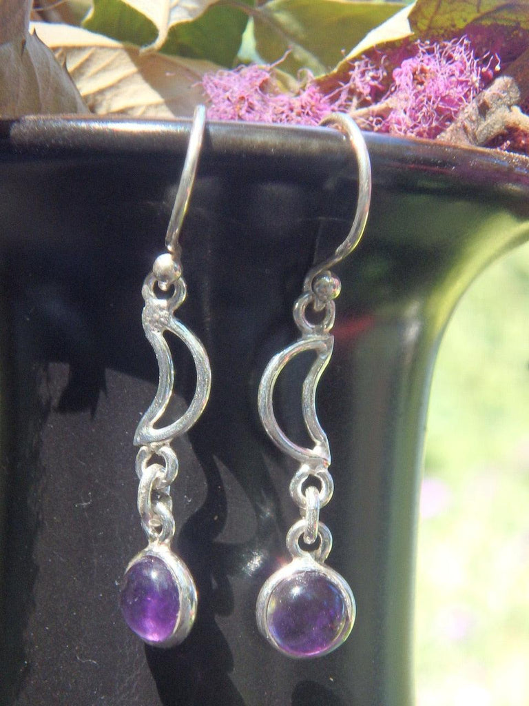 Lunar Crescent Moon Amethyst  Earrings in Sterling Silver - Earth Family Crystals