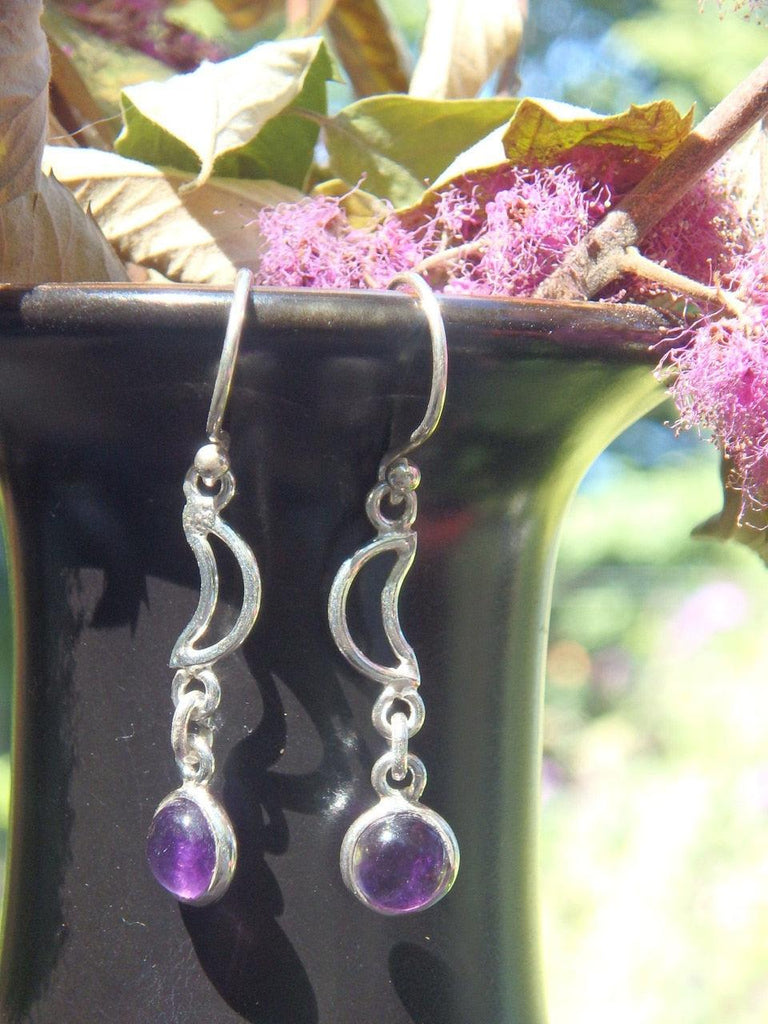 Lunar Crescent Moon Amethyst  Earrings in Sterling Silver - Earth Family Crystals