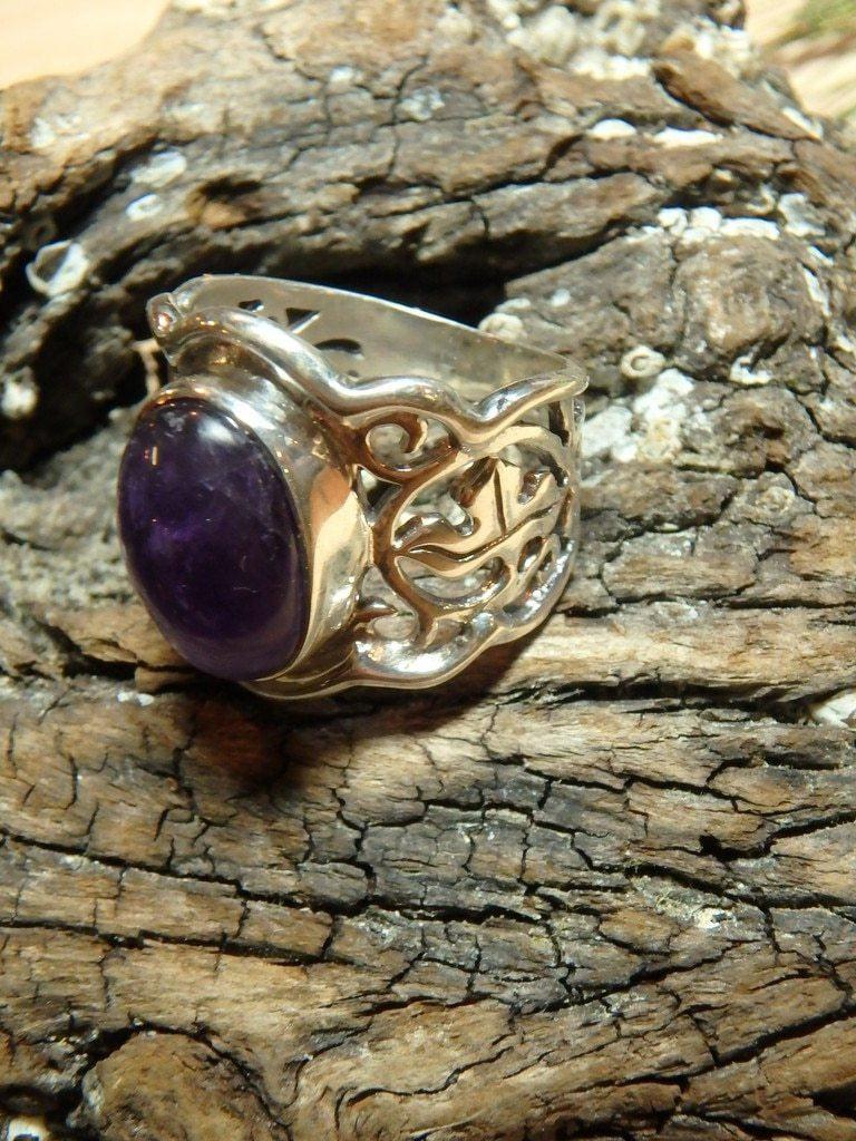 Elegant Dark Purple Amethyst Ring In Sterling Silver (Size 7.5) - Earth Family Crystals