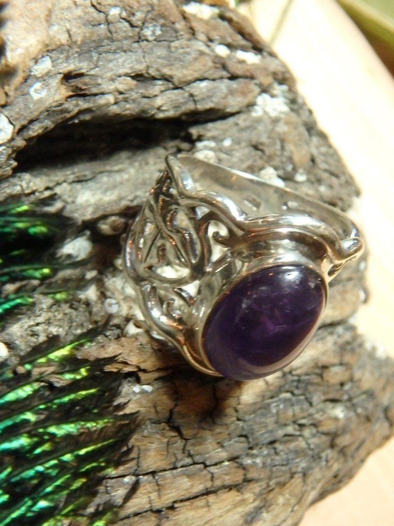 Elegant Dark Purple Amethyst Ring In Sterling Silver (Size 7.5) - Earth Family Crystals