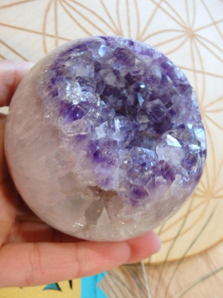 Gorgeous Deep Caves & Purple Druzy Amethyst Geode Sphere Carving - Earth Family Crystals