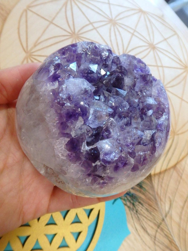Gorgeous Deep Caves & Purple Druzy Amethyst Geode Sphere Carving - Earth Family Crystals