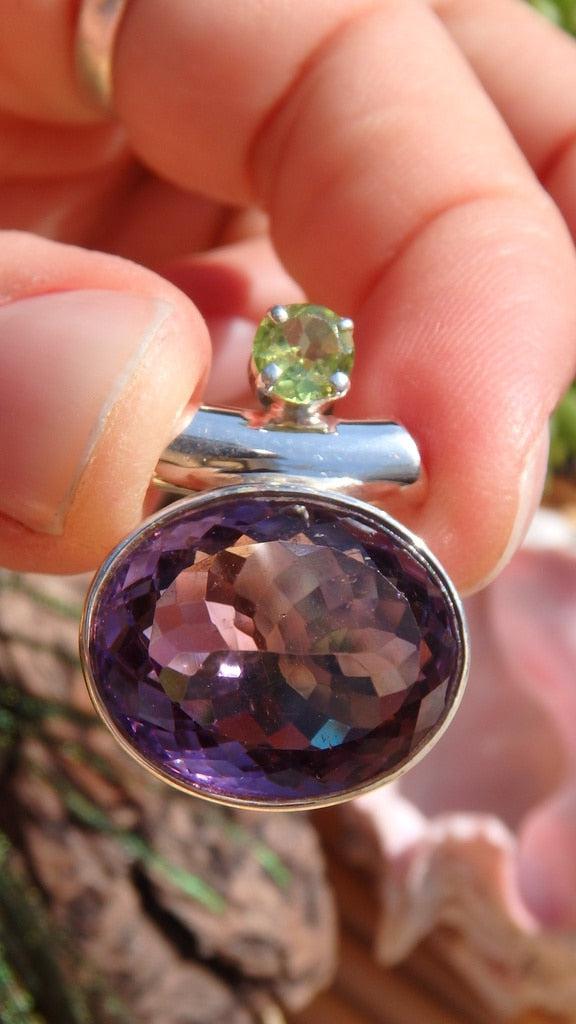 Faceted Ametrine Pendant With Peridot Accent Stone In Sterling Silver (Includes Silver Chain) - Earth Family Crystals