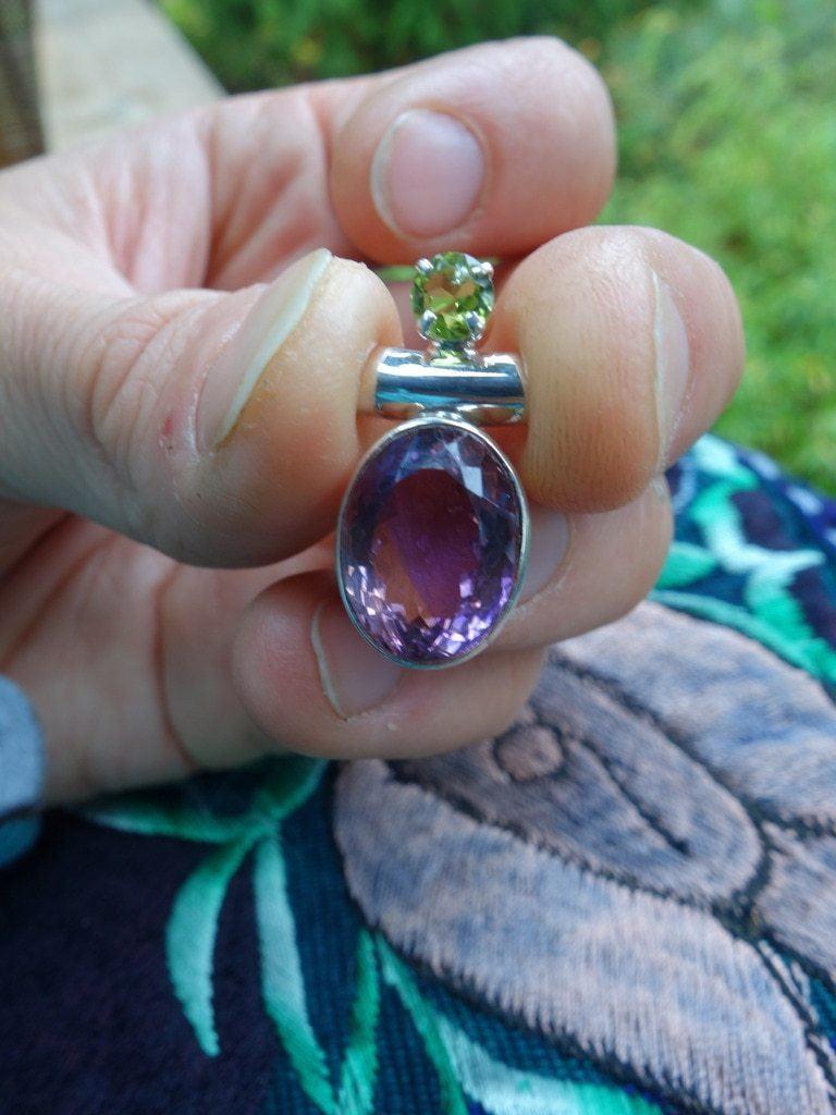 Divine Faceted Peridot & Ametrine Pendant In Sterling Silver (Includes Silver Chain) - Earth Family Crystals