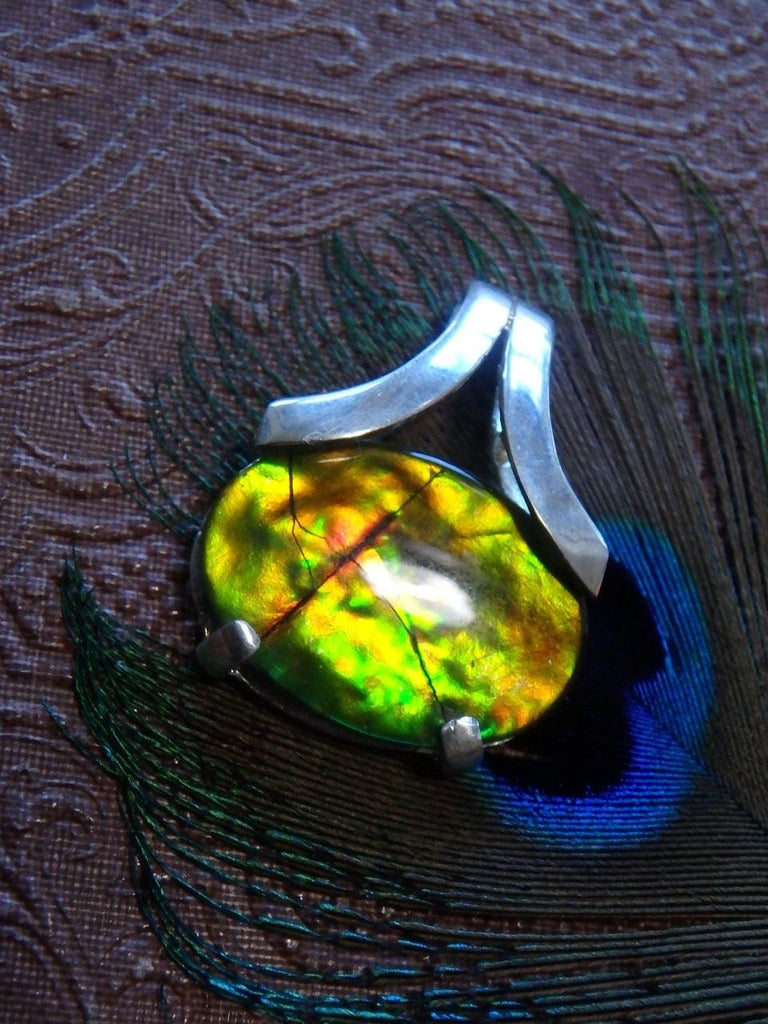 High Grade~ Breathtaking Flash Ammolite Gemstone Pendant In Sterling Silver (Includes Silver Chain) - Earth Family Crystals