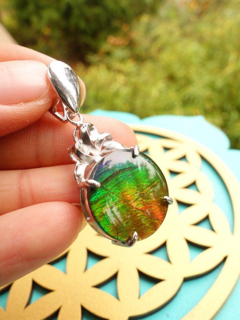 Custom Crafted~High Grade Alberta Ammolite Pendant In Sterling Silver (Includes Silver Chain) - Earth Family Crystals