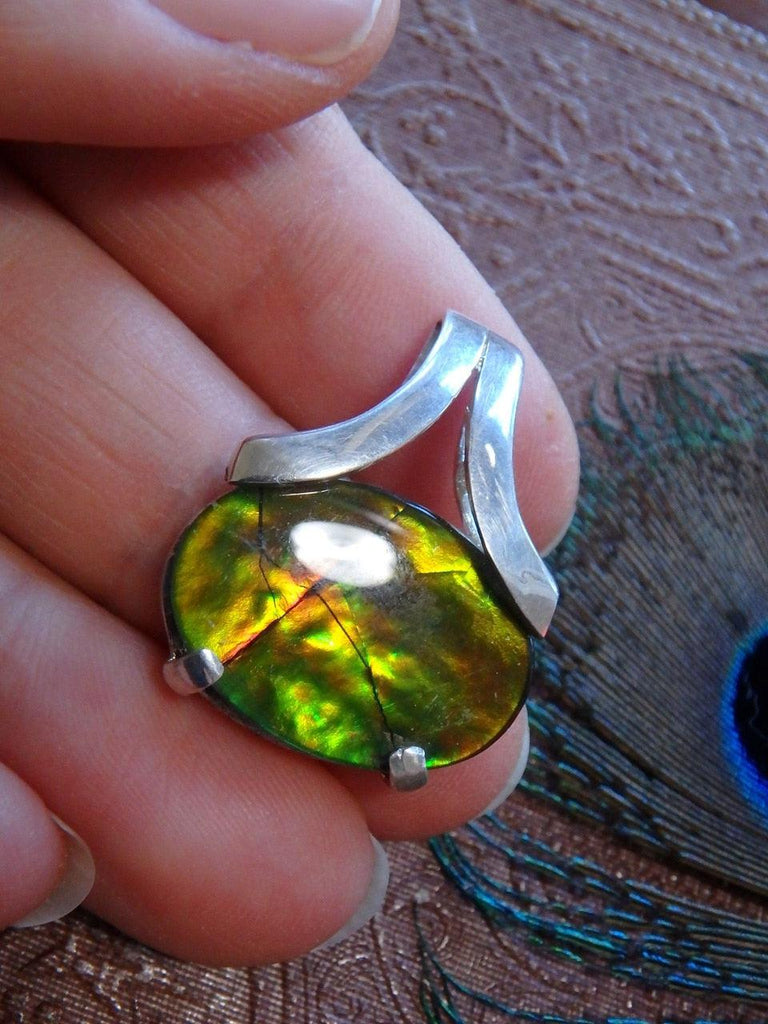 High Grade~ Breathtaking Flash Ammolite Gemstone Pendant In Sterling Silver (Includes Silver Chain) - Earth Family Crystals