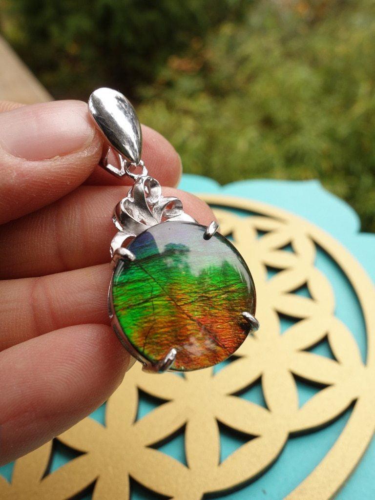 Custom Crafted~High Grade Alberta Ammolite Pendant In Sterling Silver (Includes Silver Chain) - Earth Family Crystals