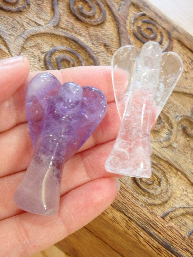 Set of Angels~ Pretty Clear Quartz & Amethyst Angel Carvings - Earth Family Crystals