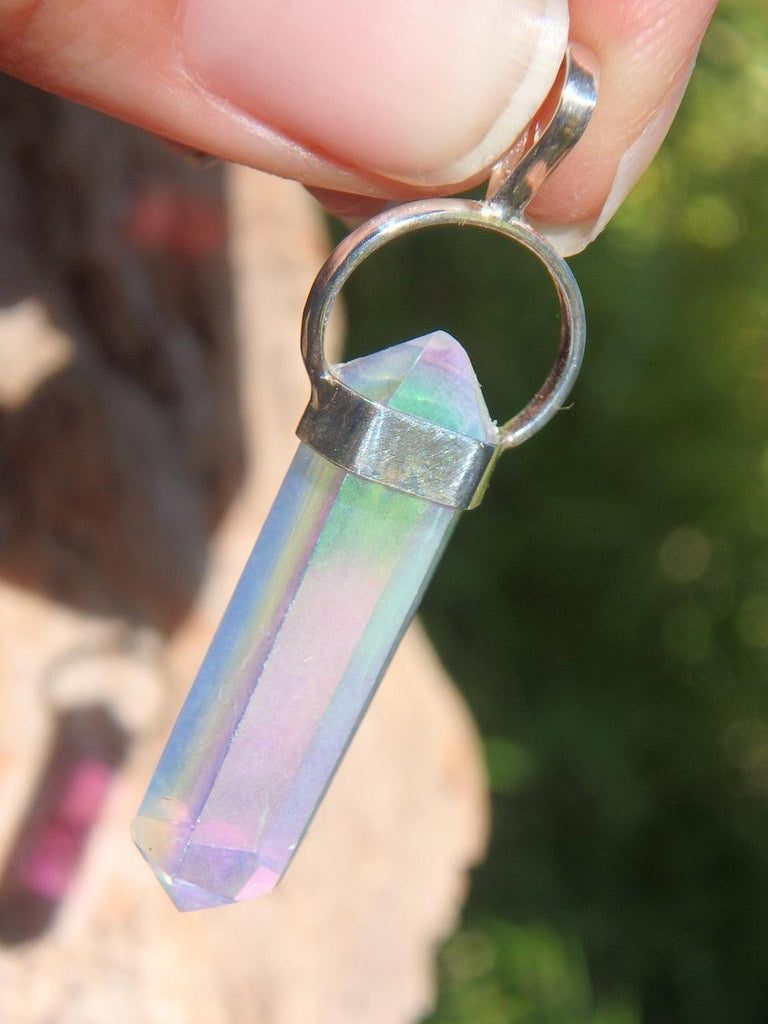 Opal Glow DT Angel Aura Quartz Point Pendant in Sterling Silver ( Includes Silver Chain) - Earth Family Crystals