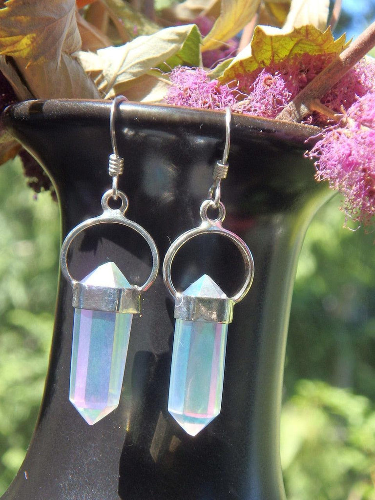 Opal Glow DT Angel Aura Quartz Point Earrings in Sterling Silver - Earth Family Crystals