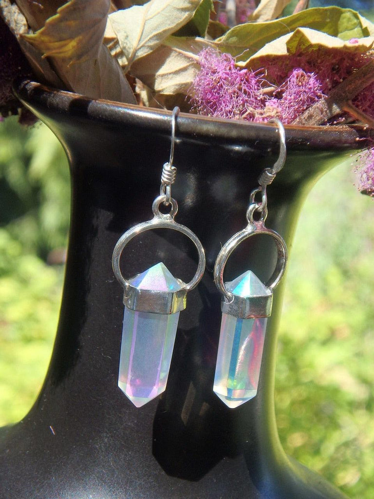 Opal Glow DT Angel Aura Quartz Point Earrings in Sterling Silver - Earth Family Crystals