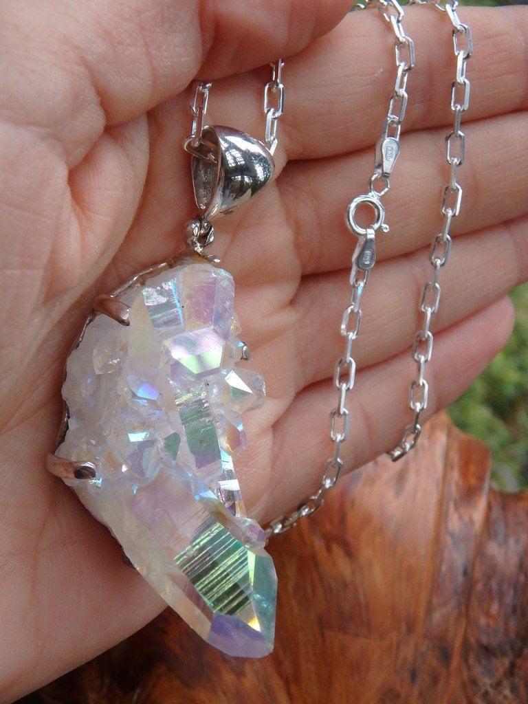 Custom Crafted~ Incredible Chunky Angel Aura Quartz Necklace  (Includes  24 inch 925 Italian Silver Chain) - Earth Family Crystals