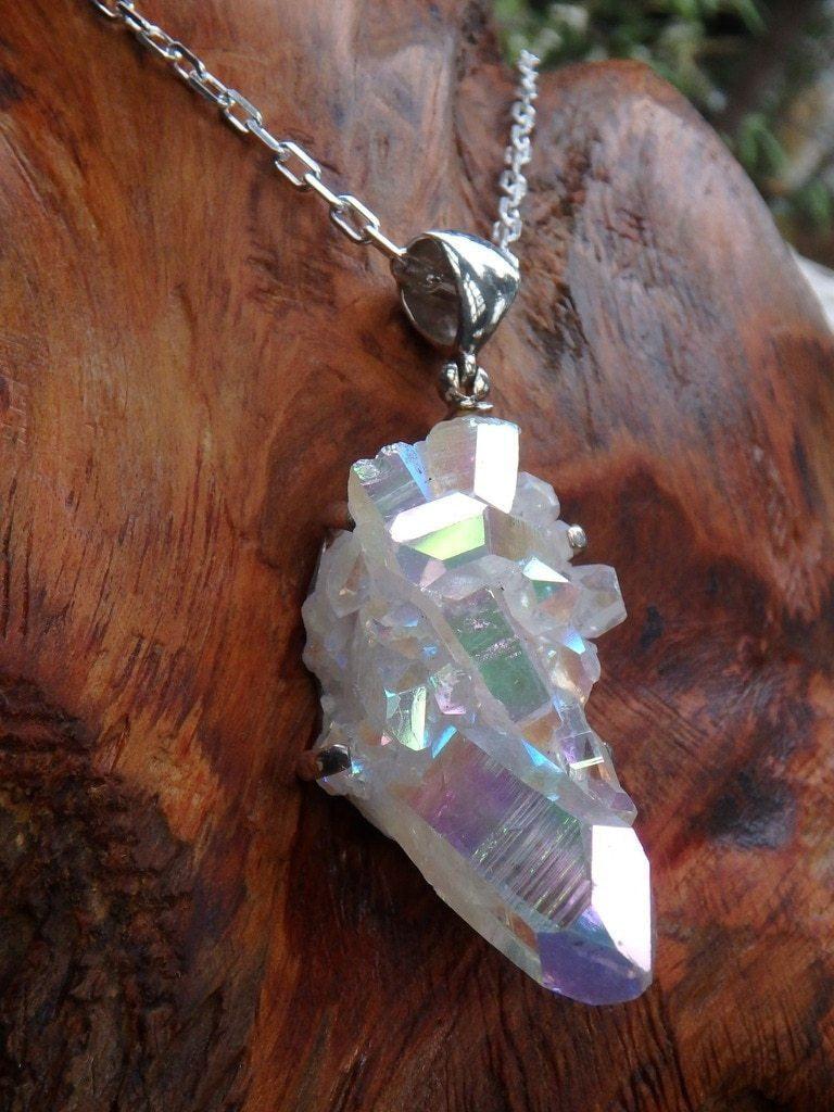 Custom Crafted~ Incredible Chunky Angel Aura Quartz Necklace  (Includes  24 inch 925 Italian Silver Chain) - Earth Family Crystals