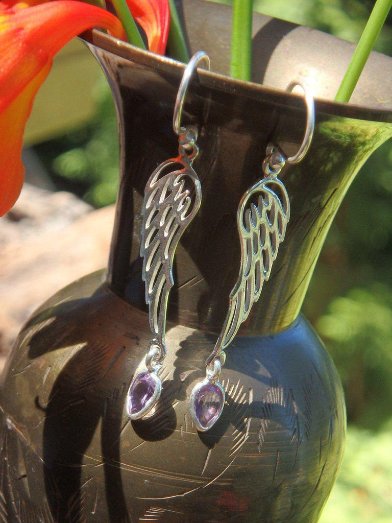 Angel Wings Faceted Amethyst Earrings in Sterling Silver - Earth Family Crystals