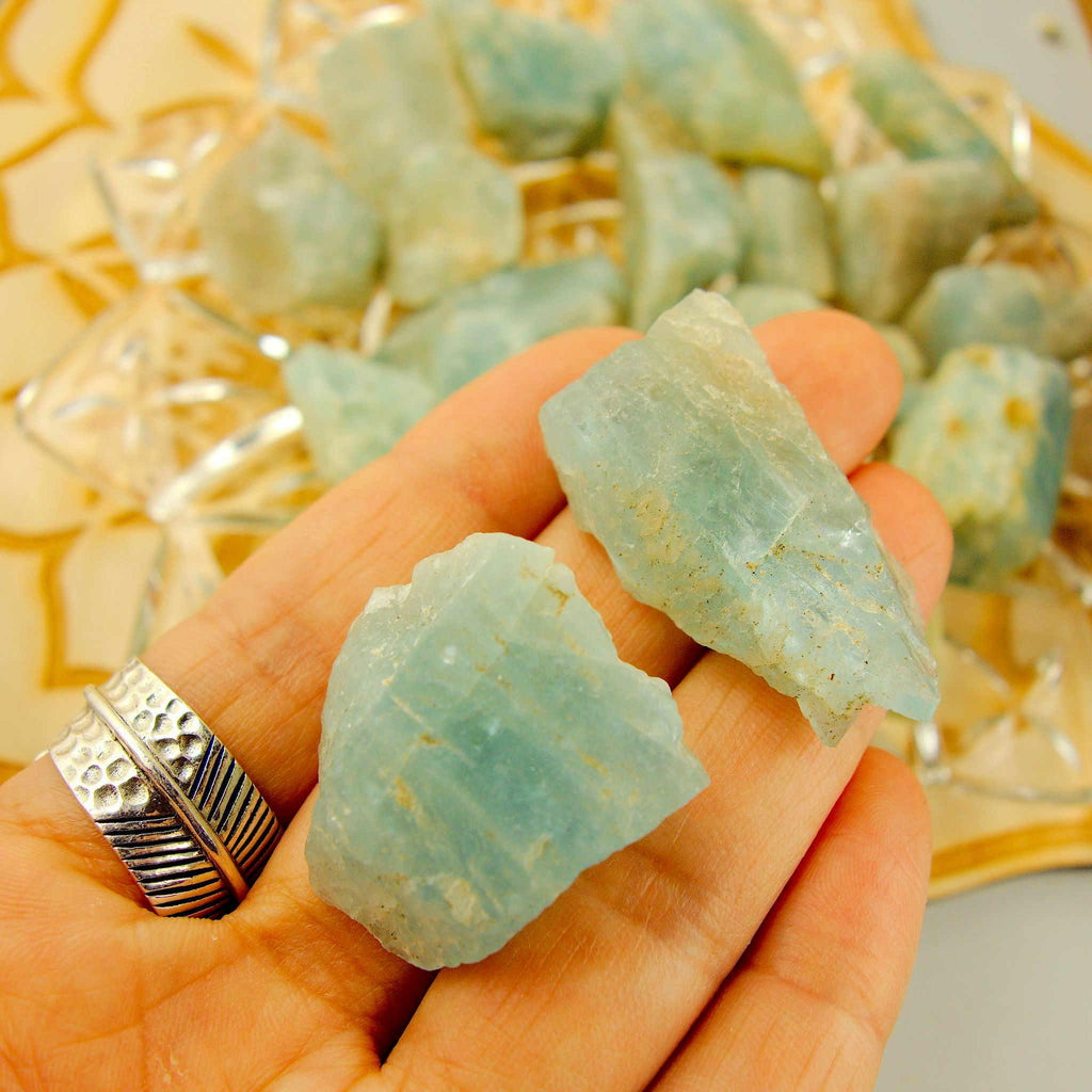 Set of 2 Sky Blue Raw & Natural Aquamarine Specimens From India - Earth Family Crystals