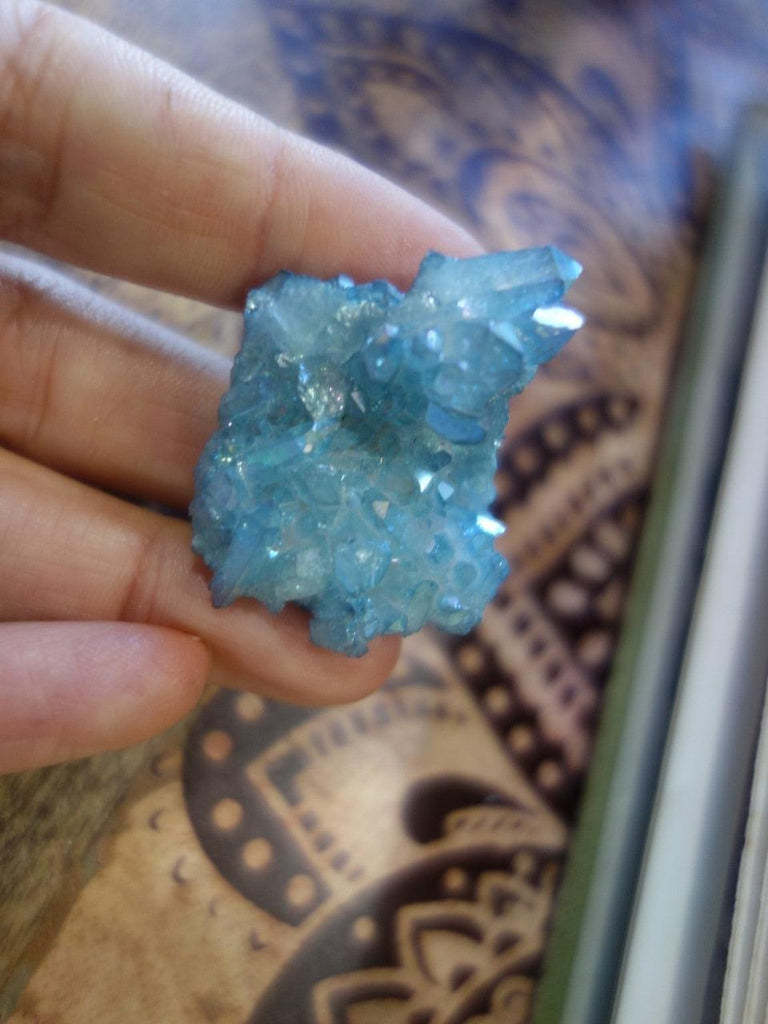 Pretty Blue Druzy Aqua Aura Quartz Cluster - Earth Family Crystals