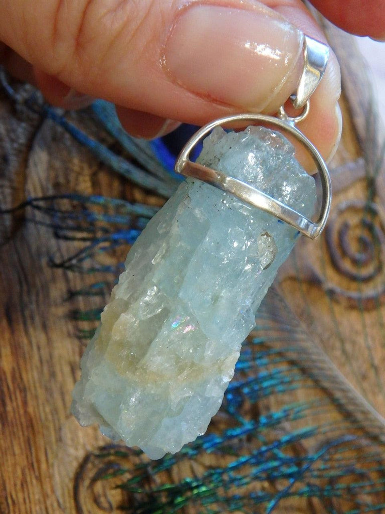 Wonderful Sea Blue Raw Aquamarine Pendant In Sterling Silver (Includes Silver Chain) - Earth Family Crystals
