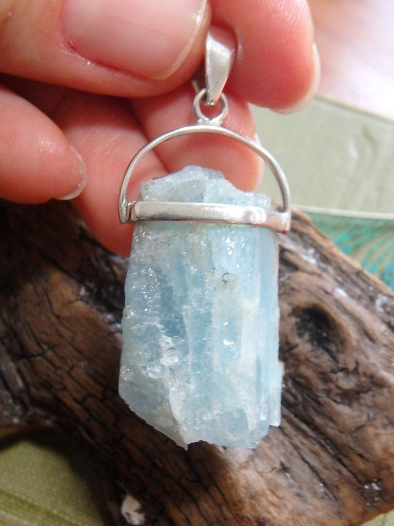 Sky Blue Raw Aquamarine Gemstone Pendant In Sterling Silver (Includes Silver Chain) - Earth Family Crystals